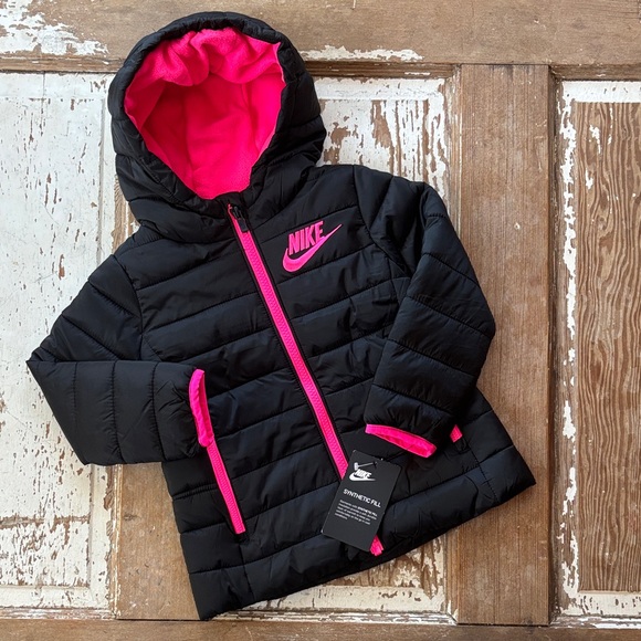 Nike Black Puffy Jacket with Pink accents - size 2T
Synthetic Fill - New - Picture 1 of 9